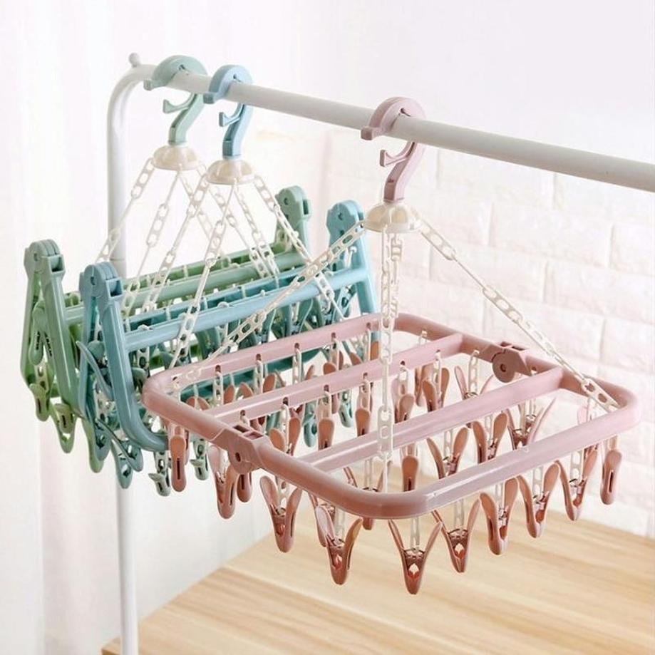 Baby Clothing Drying Rack - 1 Pcs 32 Clips Folding Clothes